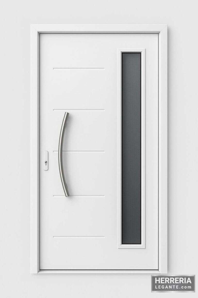 Puerta de herrería blanca para entrada principal con diseño moderno y elegante