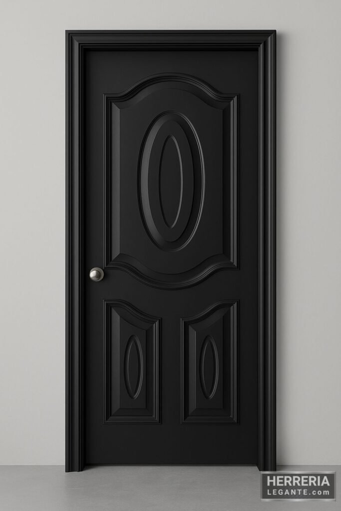 Puerta de herrería negra para interior de vivienda, diseño liviano y elegante